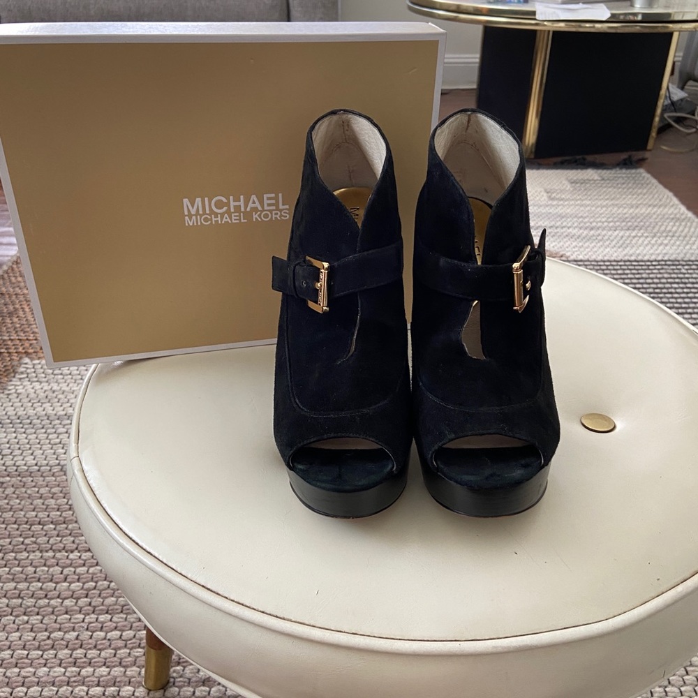 Michael Kors black suede peep toe bootie - Picture 3 of 10